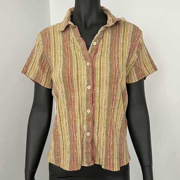 ⚪️ Woolrich XL Striped Button-Up Shirt | Crinkle Cotton Top - Picture 1 of 11